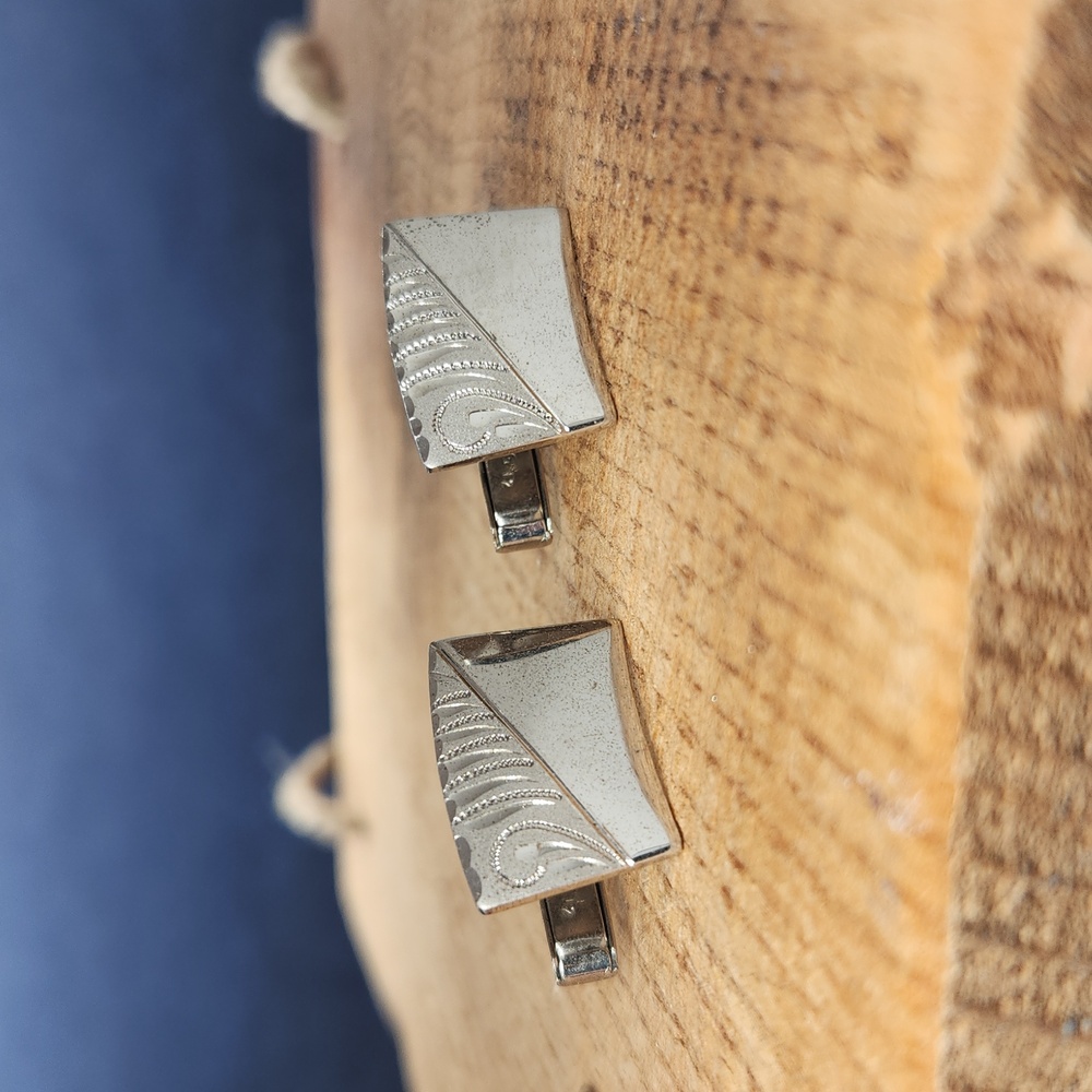 Vintage Etched Sterling Silver Rectangular Cuff L… - image 1